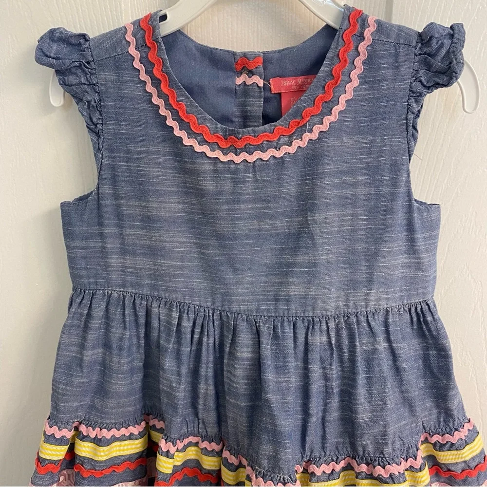 Isaac Mizrahi chambray dress with ribbons and ric rac